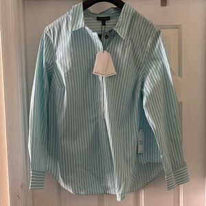 Universal Standard Blue and White Button Down Shirt with Long Sleeves